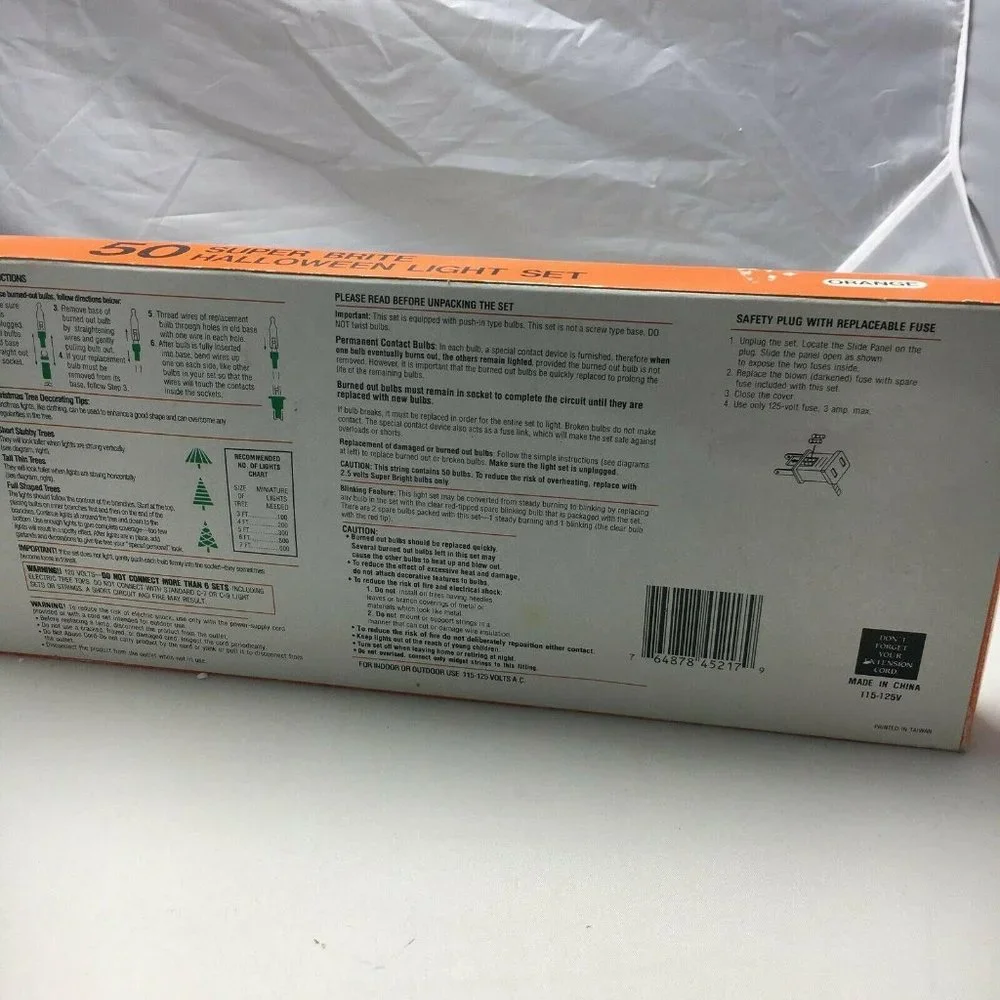 50 Super Brite Orange Halloween Light Set Indoor Outdoor Steady Or Flashing 24ft